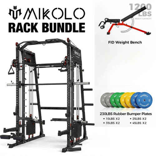 Mikolo - M4-2.0 Standard All-In-One Smith Machine Functional Trainer (UPGRADED) - Black-Front_Standard 