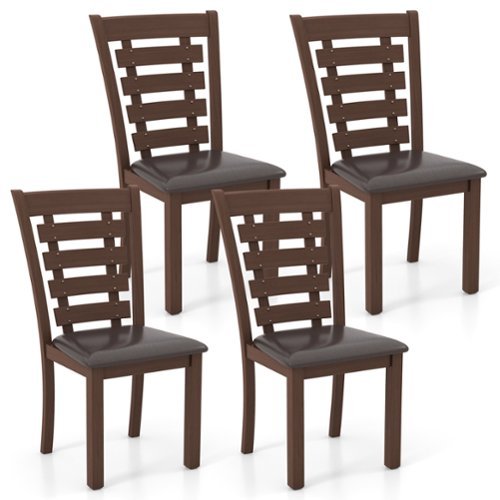 Costway Wooden Dining Chairs Set of 4 with Upholstered Seat & Rubber High Back - Brown