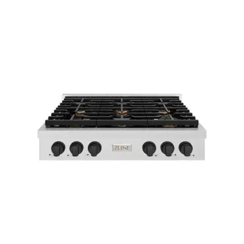 Front. ZLINE - ZLINE 36 in. Autograph Paramount Gas Rangetop with Black Accents (SRTSZ-36-MB) - Stainless Steel.