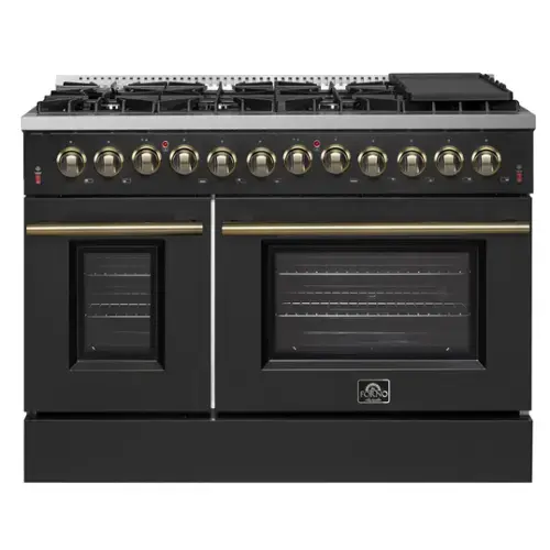 Front. Forno Appliances - Galiano 6.58 Cu. Ft. Freestanding Dual Fuel Range with Convection Oven and Griddle - Black Door.