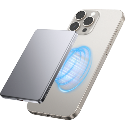 iVANKY - Ultra-Slim Magnetic Power Bank 5000mAh Fast Charging Wireless Charger Qi Certified - Silver-Front_Standard 