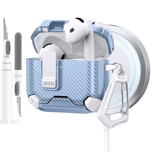 Dteck - Case for Apple AirPods 4th Gen with Magnetic Lock,Compatible with Mag Safe,Carbon Fiber Texture Cover with Carabiner - Whiteblue-Front_Standard 