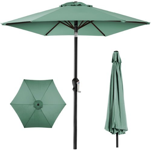 Best Choice Products - 10ft Outdoor Steel Market Patio Umbrella w/ Crank, Tilt Push Button, 6 Ribs - Seaglass-Front_Standard 