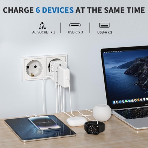 Epicka Universal Travel Adapter with 3 USB-C and 2 USB-A Ports Charger for USA EU UK AUS (TA-105C) - White WORLDWIDE DELIVERY