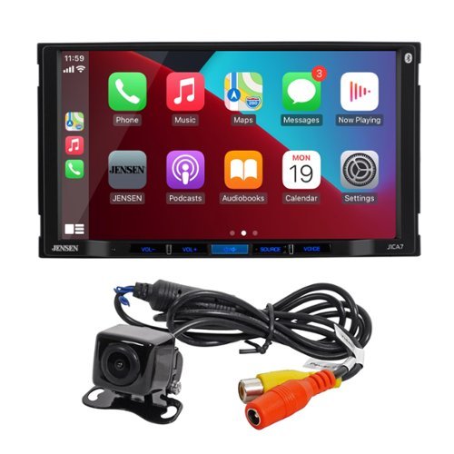 Jensen - J1CA7-BUC 7" Double DIN Car Stereo | Apple CarPlay Android Auto | Bluetooth | USB Charging | Backup Cam Included - Black-Front_Standard 