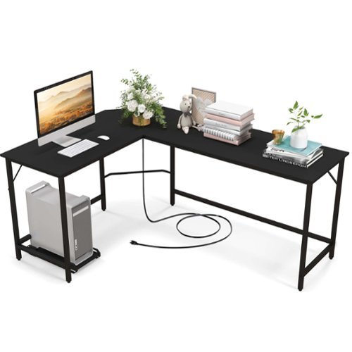 Costway L-shaped Gaming Desk Computer Desk with CPU Stand Power Outlets - Black