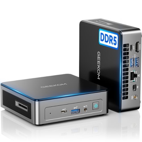 Geekom - Air12 Mini PC with 12th Gen Intel N100, 16GB DDR5 RAM& 512GB NVMe SSD, 4K Triple Display, Windows 11 Pro Pre-installed - Black+Silver-Front_Standard 