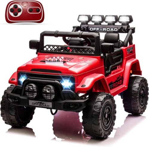GARVEE - 12V 2-Seater Ride-On Truck for Kids Ages 3–8, 5MPH, Dual 35W Motors, Remote Control, LED Lights, Music, Lockable Doors - Red-Front_Standard 