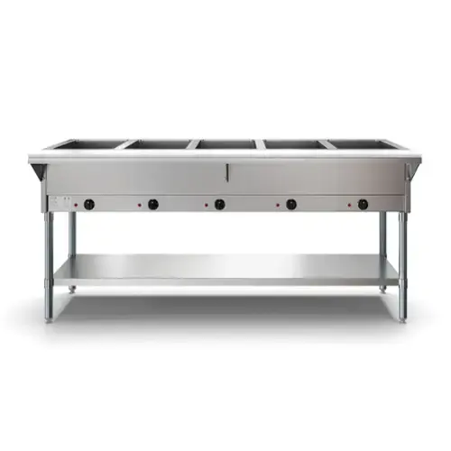 Front. Koolmore - Five Pan Open Well Electric Steam Table with Undershelf, 240V, KM-OWS-5. - Silver.