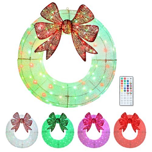 Outsunny - 36in Lighted Christmas Wreath, Dual Color LED, 44 Modes, Daily Timer, Remote, Indoor Outdoor - White-Front_Standard 