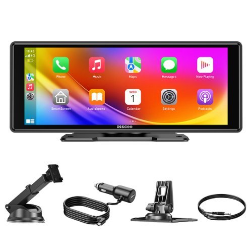 ESSGOO - 10.26″ IPS Touchscreen with Apple CarPlay, Android Auto, Bluetooth 5.3, Optional Rear Cam Portable Car Stereo-Front_Standard 
