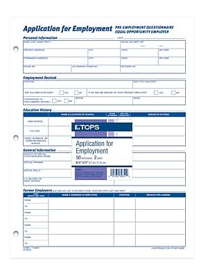 TOPS - TOPS® Application for Employment, 2-Sided, 8-1/2 x 11", 50 Sheets/Pad, 2 Pads/Box (32851) - White
