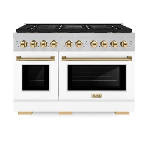 ZLINE - Autograph 48 in. 6.7 cu. ft. Freestanding Paramount Dual Fuel DuoPro Range in Satin Steel w/ White & Gold Accents - White Matte
