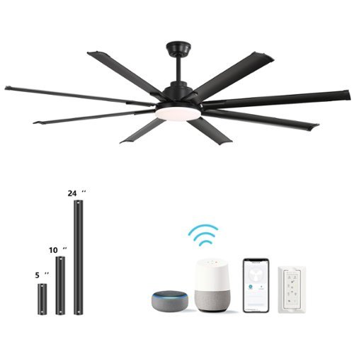 Sofucor - 84 Inch Industrial Windmill Ceiling Fan W/Light Smart Life APP Remote Control Timer For Alexa Google - Black-Front_Standard 