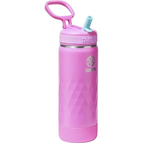 Takeya - Sport 18-oz. Kids Leakproof Water Bottle with Straw Lid - Fuchsia Flash - Pink-Front_Standard 