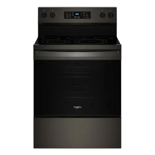 Front. Whirlpool - 5.3 Cu. Ft. Freestanding Electric Range with Air Cooking Technology, No Preheat Air Fry and Air Baking and Self Clean - Black Stainless.