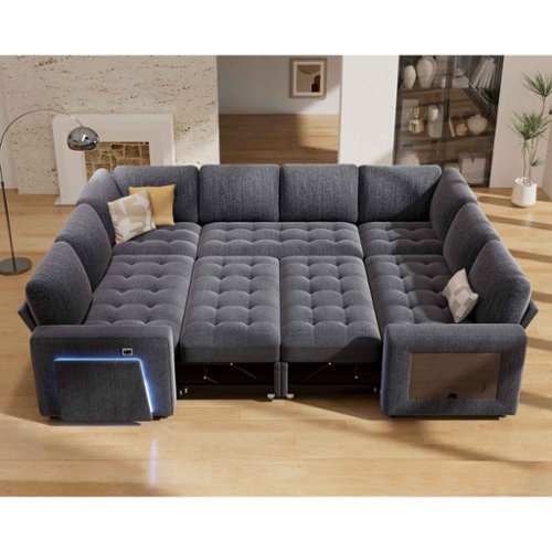 Vipbear - 8 Seat Modular Sectional Sleeper Sofa,Pull-Out Bed, Reclining Backrest, USB Ports, Side Table, Gary - Gray-Front_Standard 
