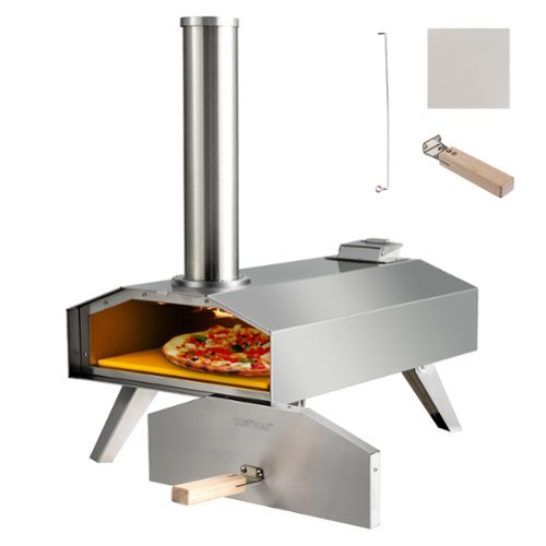 Costway - Wood Pellet Pizza Oven Pizza Maker Portable Outdoor Pizza Stone w/ Foldable Leg - Silver-Front_Standard 