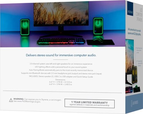 Insignia™ 2.0 Bluetooth Computer Speakers with RGB Lighting (2-Piece) - Black BUY IN SAUDI ARABIA