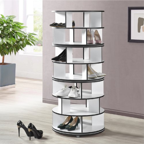 Kings Brand Furniture - 7-Tier Rotating Shoe Rack, 360° Revolving Lazy Susan Spinning Shoe Rack Tower Storage Organizer - White-Front_Standard 