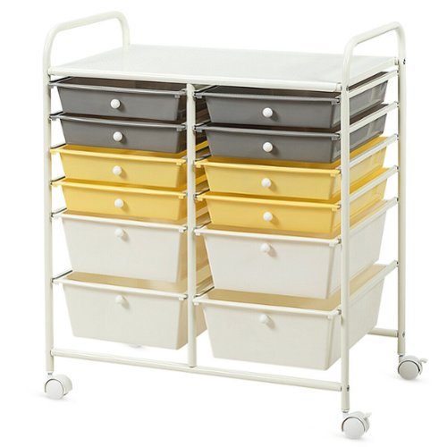 Gymax - Office Rolling Cart 12 Storage Drawer Studio Organizer Bins Scrapbook Paper - Multicolor-Front_Standard 