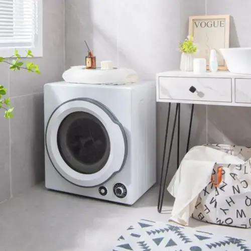 Front. LUCKY ONE - Compact Electric Tumble Dryer 13.2 lbs Capacity with Stainless Steel Tub - Wall Mount Ventless - White.