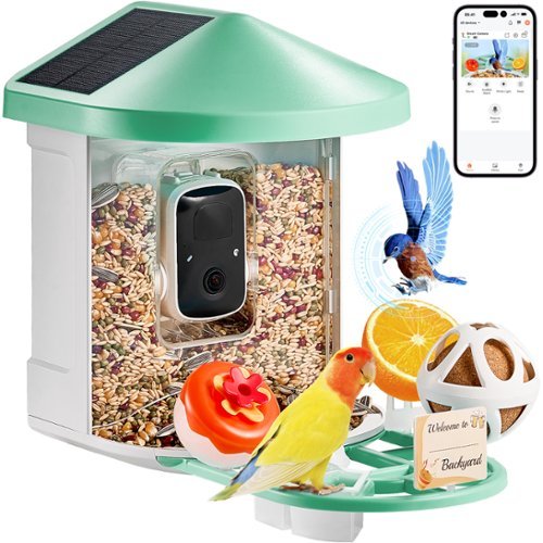 VEVOR - Smart Bird Feeder with Camera, 2K HD AI Identify 10000+ Bird Species, Solar-Powered Bird Watching Camera - White + Light Green-Front_Standard 