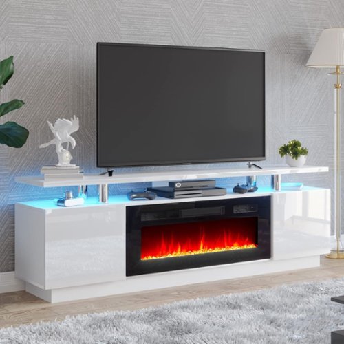 Qeetex - 70" Modern Fireplace TV Stand with 36" Electric Fireplace for Living Room-Front_Standard 