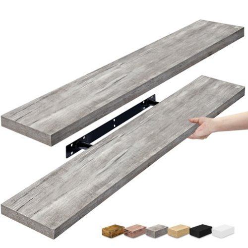 2 Pack (35"x9") Sorbus Floating Wall Shelves for Bedroom, Decor, Kitchen, Living Room - for Trophies, Frames, Bookshelf - Gray-Front_Standard 