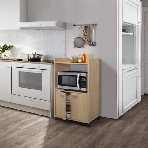 Kings Brand Furniture - Ayla 2-Door Kitchen Microwave Cart - Natural-Front_Standard 