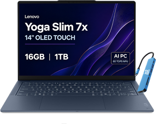  Lenovo - Yoga - Slim 7x - Copilot+ PC - 14"FHD+ OLED Touch Laptop - Snapdragon X2 Plus 2026 - 16GB RAM- 1TB SSD - 9.2MP IR Webcam - Blue