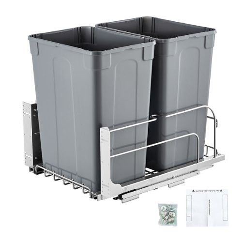 VEVOR - Pull-Out Trash Can, 35 QT x2 Double Under Mount Kitchen Waste Container, Heavy Duty Garbage Recycling Bin - Gray-Front_Standard 