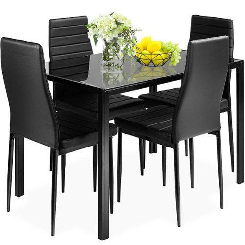 Costway 5 Piece Kitchen Dining Set Glass Metal Table 30" and 4 Chairs Breakfast Furniture - Black