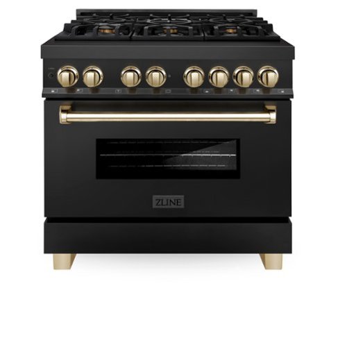 ZLINE - Autograph 36" Legacy Dual Fuel Range with Gold Accents (RABZ-36-G) - Black-Front_Standard 