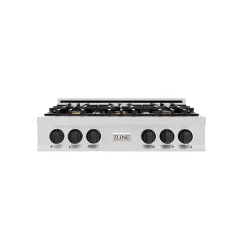 Front. ZLINE - ZLINE Autograph 36 in. Slide-In Classic Rangetop w/ 6 Burners in Stainless Steel & Matte Black Accents - Stainless Steel.