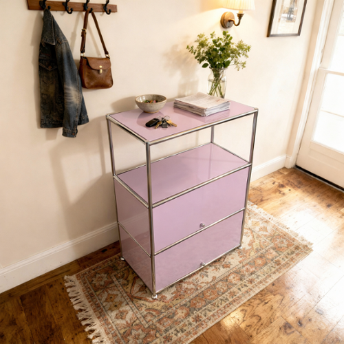 Malletson - 3-Tier Metal Sideboard Buffet Storage Cabinet Modern Grid-Style, for Dining Room, Living Room or Office - Pink-Front_Standard 