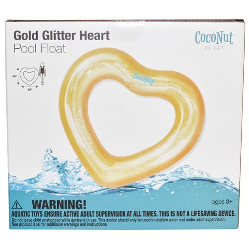 Salus Brands, LLC CocoNut Float: Gold Glitter Heart Pool Float - 48x40, Inflatable 48 Jumbo Ring, Anti-Leak, Durable, Water Accessory HOW TO BUY