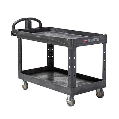 RubberMaid - 2-Shelf Plastic/Poly Mobile Utility Cart with Swivel Wheels - Black-Front_Standard 