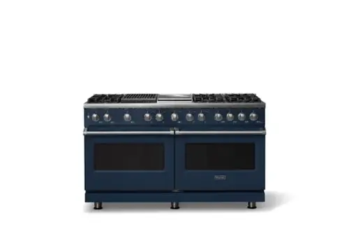 Front. Viking - Pro 5 Series 9.4 Cu. Ft. Freestanding Sealed 8 Burner Dual Fuel Convection Range/Griddle/Grill - Slate Blue - Slate Blue.