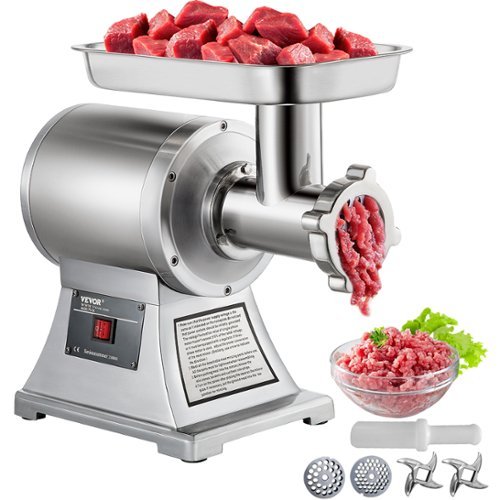 VEVOR - 1.5HP 1100W Meat Grinder Stainless Steel 220 RPM Electric Meat Grinder Commercial Grinder for Industrial and Home Use - Silver-Front_Standard 