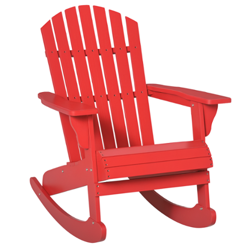 Outsunny - Wooden Adirondack Rocking Chair Outdoor Lounge Chair Fire Pit Seating with Slatted Wooden Design, Fanned Back - Red-Front_Standard 