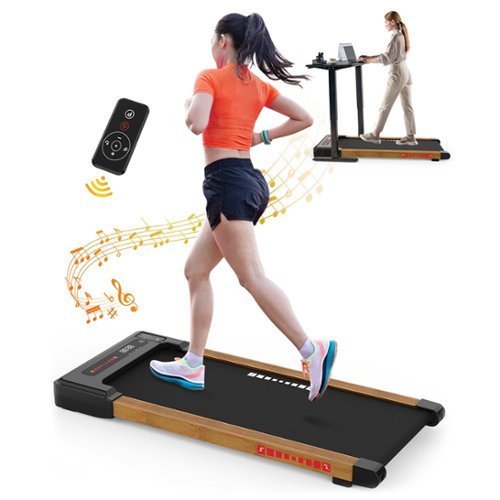 Hunkstar - Electric Folding Treadmill, 2.25HP Foldable Exercise Walking Pad for Apartment Home/Office, Easy to Fold Assembly, MP3 - Black Wood Grain