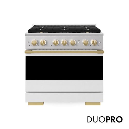 ZLINE - Autograph 36 in. 5.2 cu. ft. Marino Freestanding DuoPro Gas Range w/ White Matte Door and Polished Gold Accents - White Matte