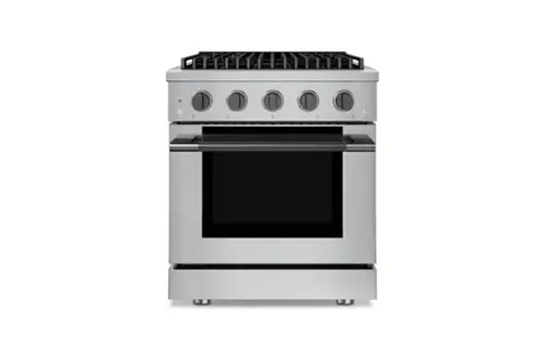 Front. Hauslane - HausPro 30 in. 4 Burners (20,000 BTU) Freestanding Dual Fuel Range - Black Stainless Steel.