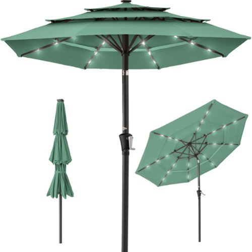 Best Choice Products - 10ft 3-Tier Solar Patio Umbrella w/ 24 LED Lights, Tilt Adjustment, Easy Crank - Seaglass-Front_Standard 