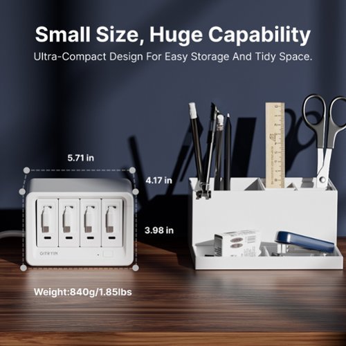 Gitryin Desktop Charging Station + 1 USB-C Retractable Charger, 40W, 31.5-Inch flat Cable, 8 AC - White BUY IN EUROPE