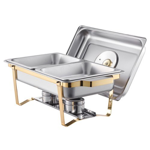 VEVOR - Chafing Dish Buffet Set, 4 Qt 2 Pack, Stainless Steel Chafer with 4 Half Size Pans, Rectangle Catering Warmer Server - Gold-Front_Standard 