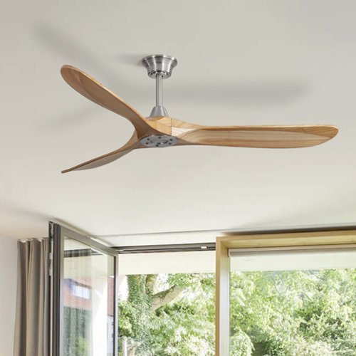 Sofucor - 60 Inch Modern Ceiling Fan No Light DC Motor 3 Solid Wood Blades Ceiling Fan With Remote Farmhouse Ceiling Fans - Nickel Wood-Front_Standard 