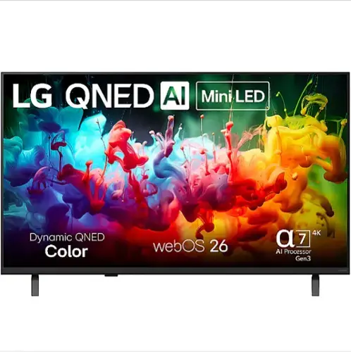 LG QNED AI Mini LED Dynamic QNED Color  
webOS 26  
a7 AI Processor Gen3