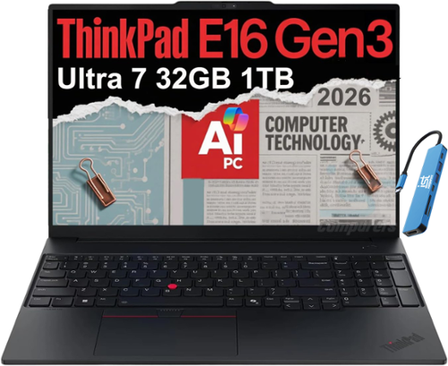  Lenovo - Upgraded - ThinkPad E16 Gen 3 16" WUXGA AI PC Laptop - Intel Core Ultra 7 with 32GB Memory - 1TB SSD - Windows 11 Pro - Black